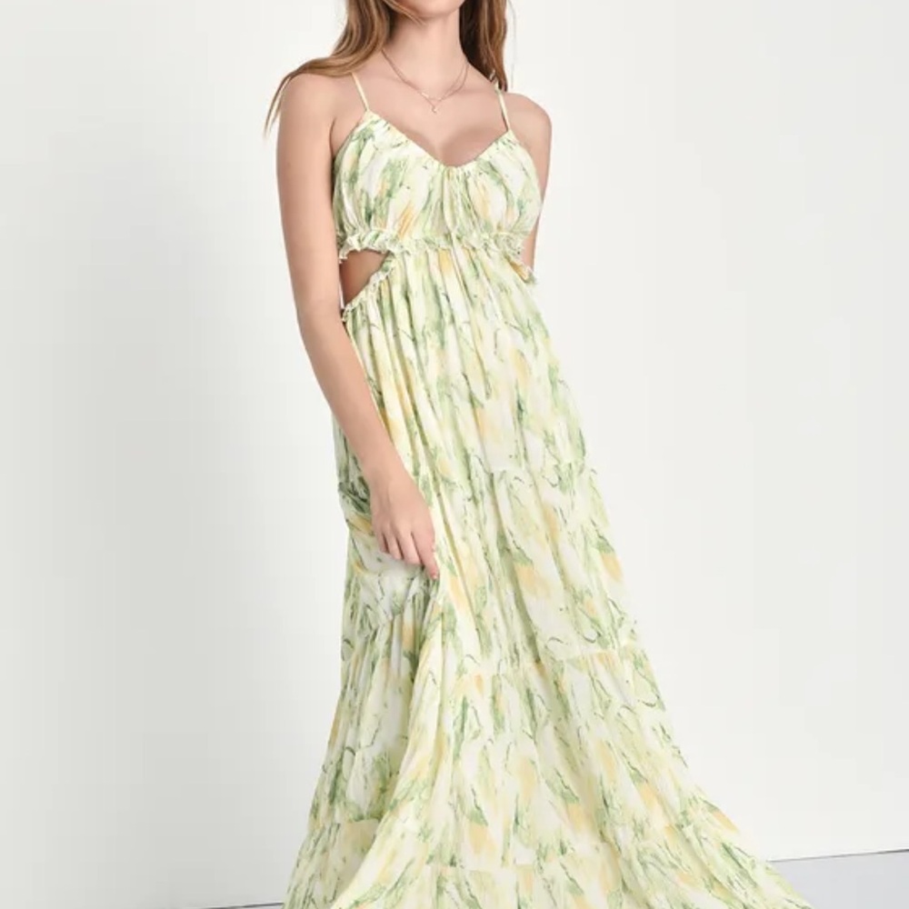 Lulu's Green and Yellow Marble-Print Maxi Dress
